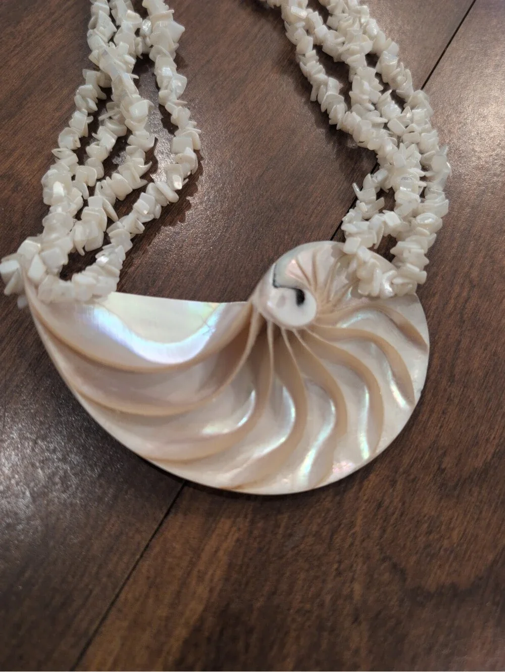 Vintage Multi Strand Mother of Pearl Nautilus Shell Statement Necklace